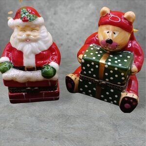 Vintage teddy bear & santa trinket boxes set of 2